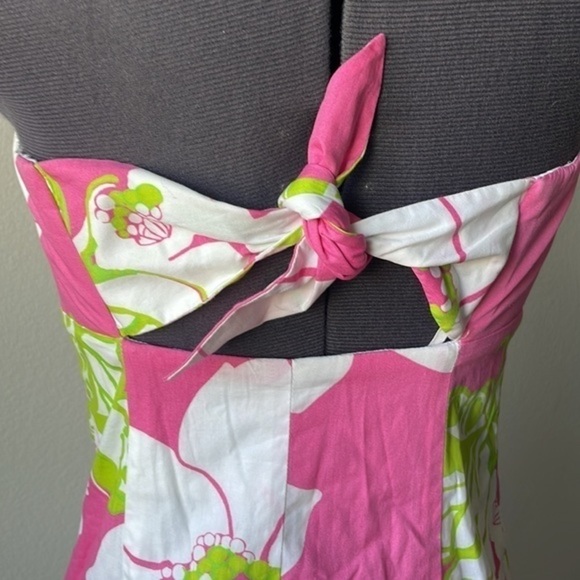 Lilly Pulitzer dress strapless size 2 pink green white floral tie back - Picture 4 of 12